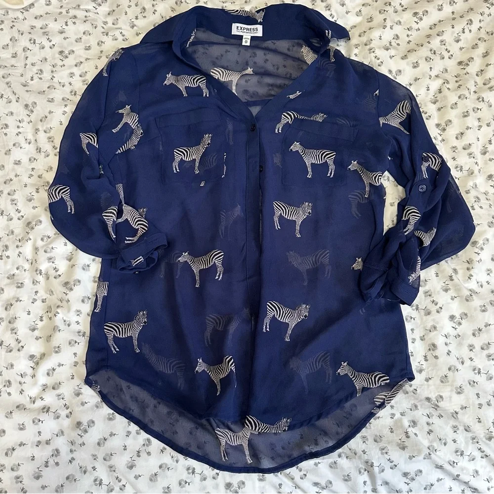Womens Express Zebra Printed Blouse - Size XS - Picture 1 of 5